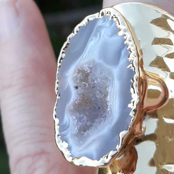 New Titanium Window Druzy Adjustable Gold Ring. - Picture 4 of 6